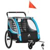 3-in-1 Bike Trailer for Kids, Running Stroller with 2 Seats, Jogging Cart with 5-Point Harness, Storage Units, Blue