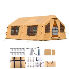 Inflatable Tents for Camping, 8-12 Person Easy Setup Blow up Tent with Hand Pump, 4 Season Luxury Glamping Tent with 2 Skylights, Canopy, Stove Jack