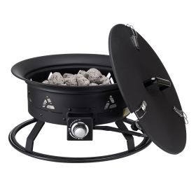 Propane Fire Pit, 24-Inch Diameter Outdoor Portable Gas Fire Pit with Cover & Lava Rocks, Adjustable Flame Height Camping Firepit for Heating
