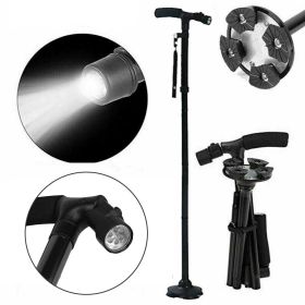 LED Walking Stick Cane Safety All Terrain Pivoting Base Folding Cane Travel