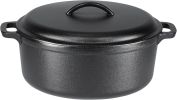 Cast Iron Dutch Oven Pot with Lid and Dual Handles, Oven Safe, Heavy-Duty, 7-Quart, Round, Black