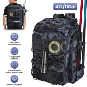 42L&11Gal Fishing Backpack Large Capacity Fishing Tackle Storage Bag With Rod Holders 16-Pocket Water-Resistant With Divider Adjustable Padded Straps