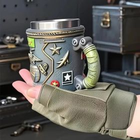 Military-Themed Double-Wall Insulated Mug With Tactical Rifle & Grenade Design - Army Beer Cup For Camping, For Man Cave, Or Gifts - Hot/Cold Beverage (Option: earthcup)