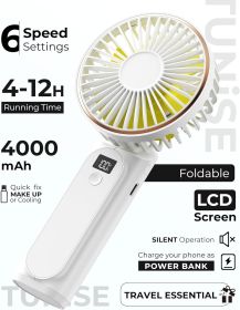 Portable Handheld Fan, Portable Fan Rechargeable, 4000mAh, 180Â° Adjustable, 6 Speed Wind, Display Electricity in Real Time (Color: White)