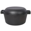 2 in 1 Pre-Seasoned Cast Iron Dutch Oven With Dual Handles, Outdoor Camping Deep Pot for Camping Fireplace Cooking BBQ Baking Campfire